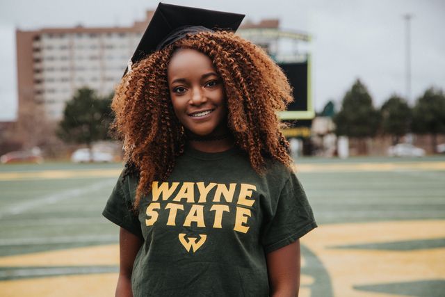Senior graduation portrait on campus — Detroit, MI (8)