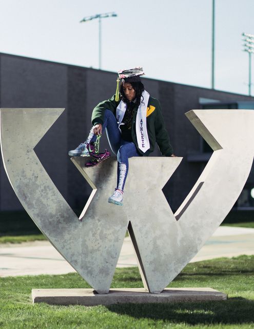 Senior graduation portrait on campus — Detroit, MI (8)